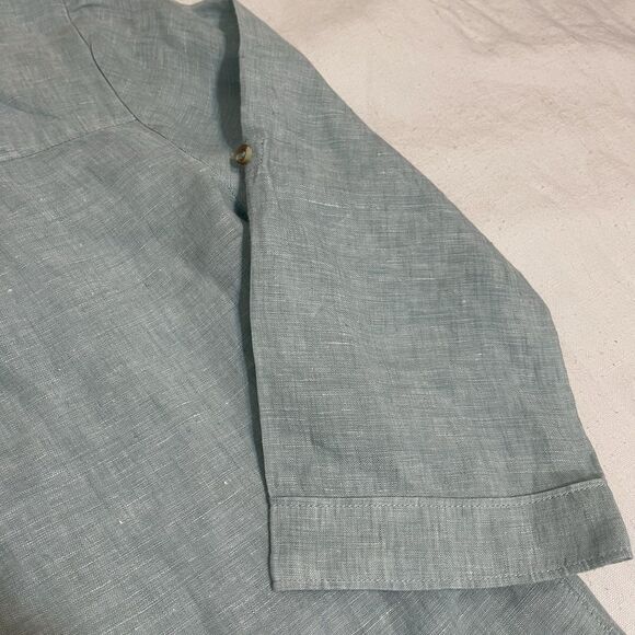 Maeve Anthropologie Blue Linen Lace Up Tab Sleeve Top Sz 2 - Picture 9 of 11